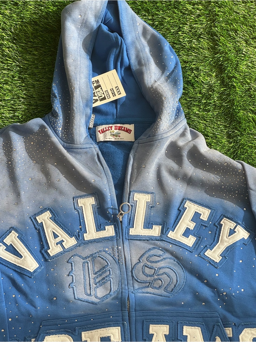 Nordstrom Blue Ombre Zip-Up Hoodie with Embellished Letters